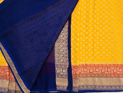 YELLOW  BANARAS PURE KADDI GORGETTE