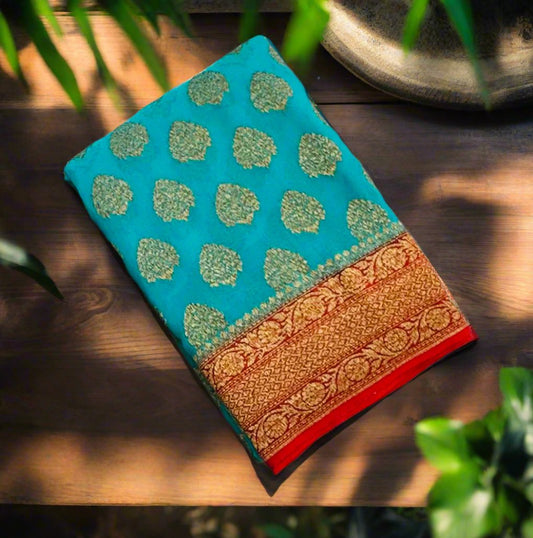 SEA BLUE BANARAS PURE KADDI GORGETTE