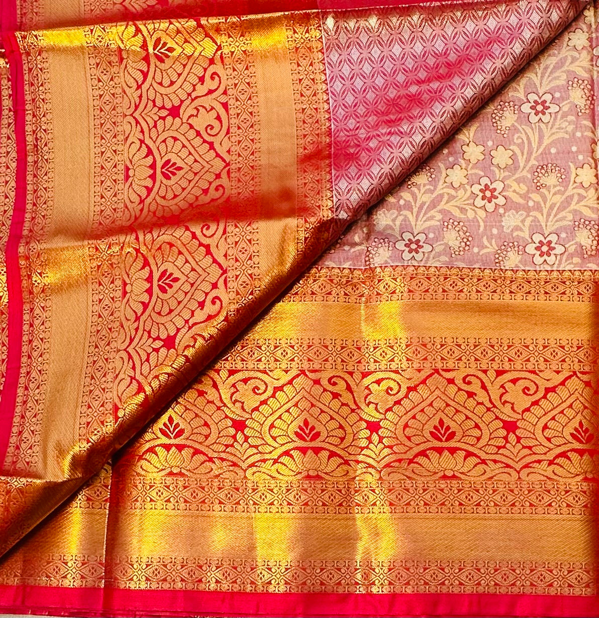 ONION PINK TISSUE KANJIVARAM SILK SAREE