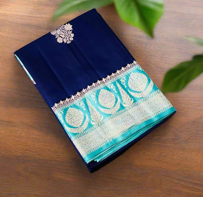 BLUE ND SEA BLUE BANARAS PURE RAW MANGO SAREE