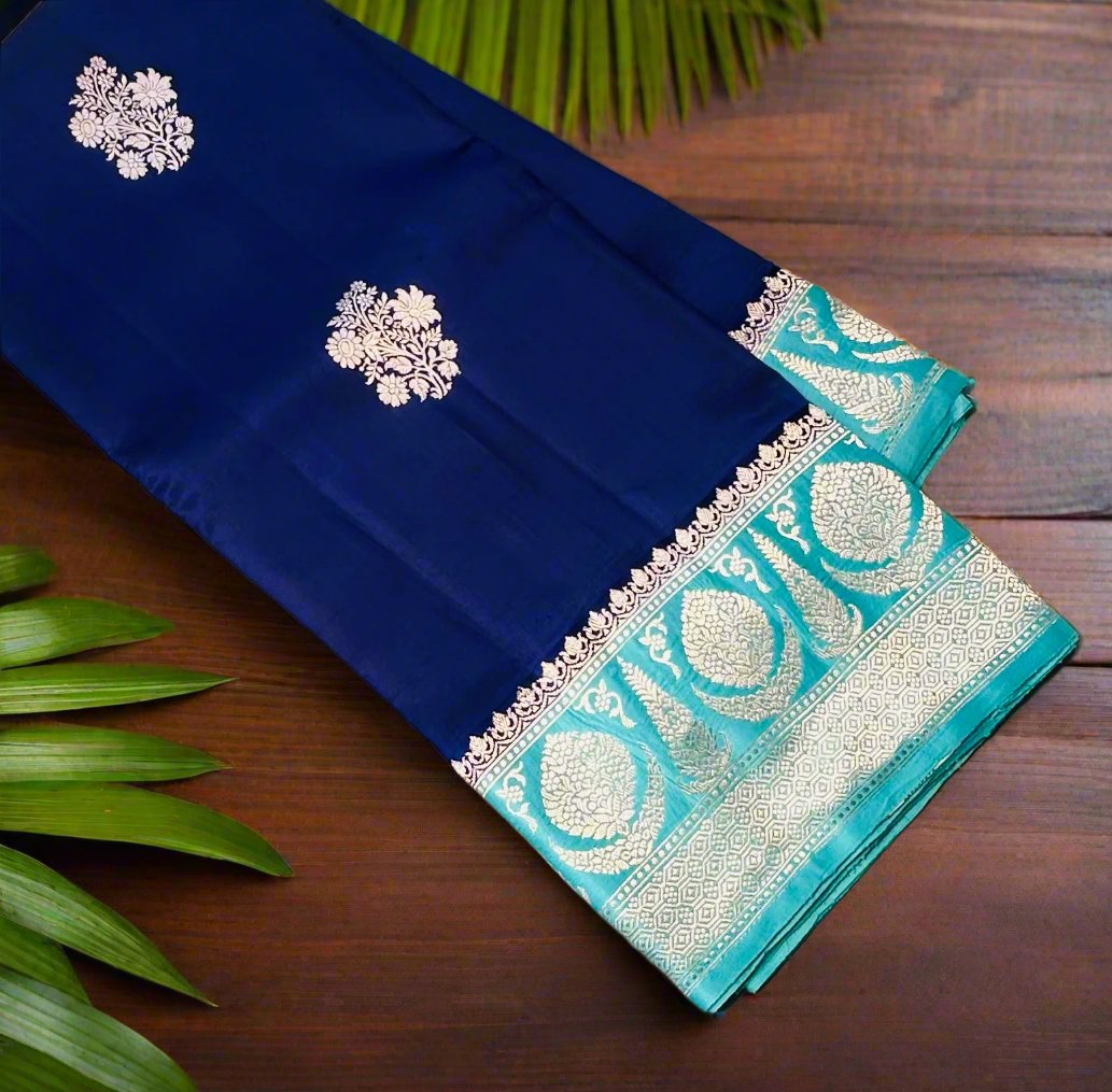 BLUE ND SEA BLUE BANARAS PURE RAW MANGO SAREE