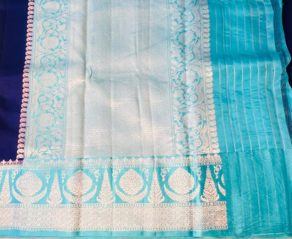 BLUE ND SEA BLUE BANARAS PURE RAW MANGO SAREE