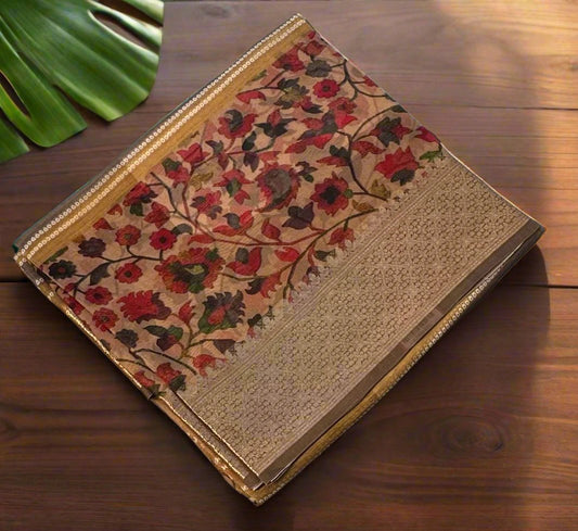 COPPER  FLORAL DESIGNER PURE ORGANZA SAREE