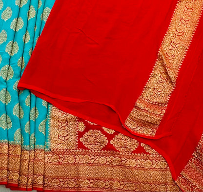 SEA BLUE BANARAS PURE KADDI GORGETTE