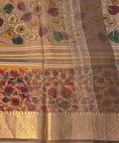 COPPER  FLORAL DESIGNER PURE ORGANZA SAREE