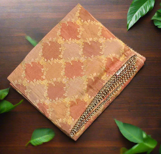 PEACH ND BROWN DESIGNER WORK SAREE