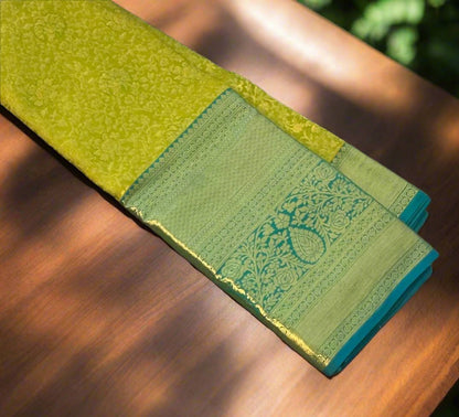 PARROT GREEN PURE KANJIVARAM SILK SAREE PREMIUM
