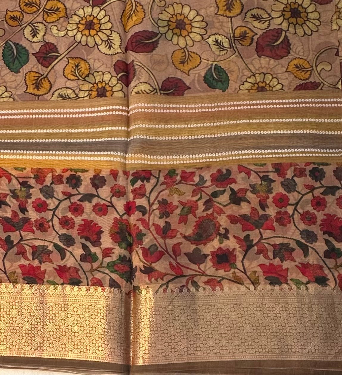 COPPER  FLORAL DESIGNER PURE ORGANZA SAREE
