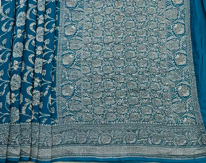 METALLIC BLUE BANARAS PURE KADDI GORGETTE