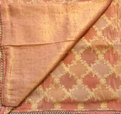 PEACH ND BROWN DESIGNER WORK SAREE