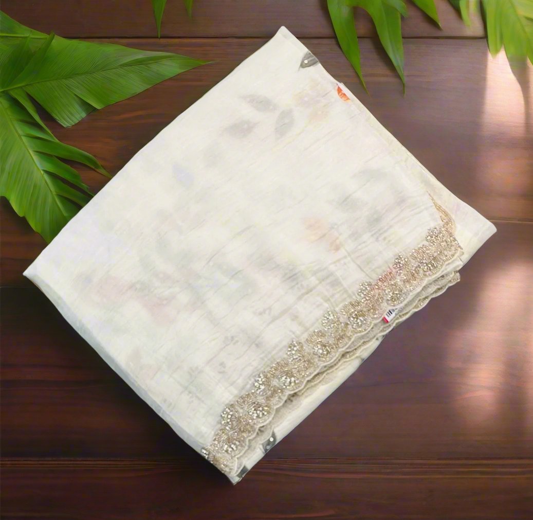 PEARL WHITE DESIGNER WORK SAREE PREMIUM