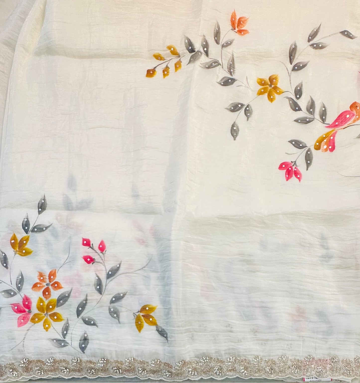 PEARL WHITE DESIGNER WORK SAREE PREMIUM