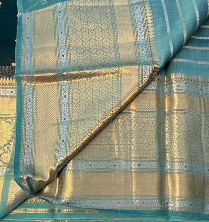 DARK GREEN BANARAS PURE KORA SAREE