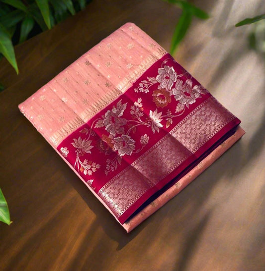 PEACH PURE CHINIYA SILK SAREE