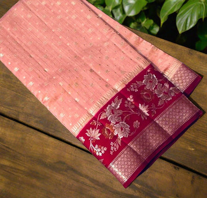 PEACH PURE CHINIYA SILK SAREE