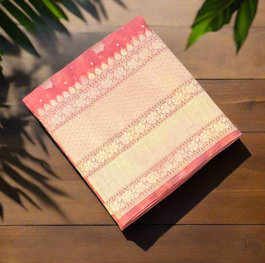 BABY PINK BANARAS PURE DESIGNER ORGANZA SAREE