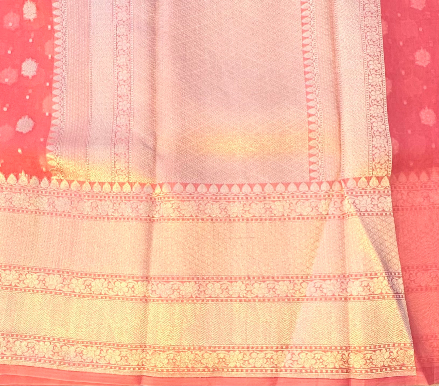 BABY PINK BANARAS PURE DESIGNER ORGANZA SAREE