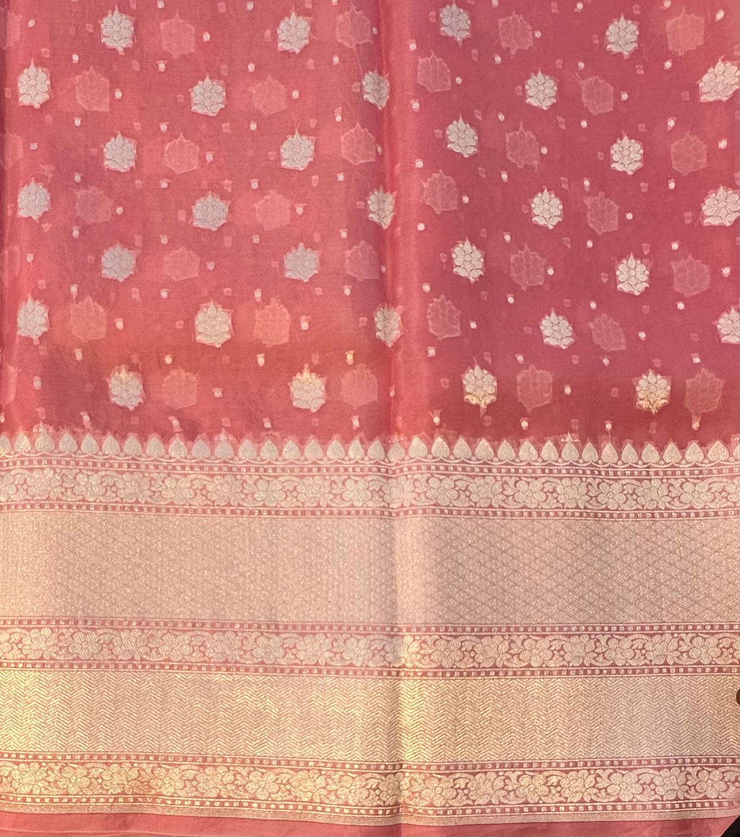 BABY PINK BANARAS PURE DESIGNER ORGANZA SAREE