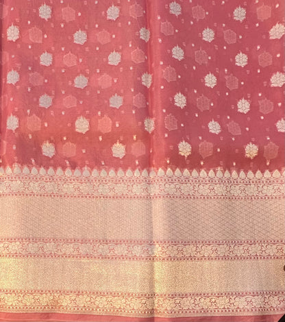 BABY PINK BANARAS PURE DESIGNER ORGANZA SAREE
