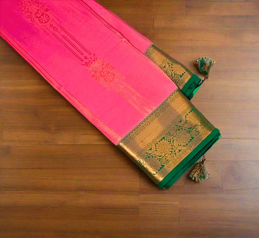 ONION PINK KANJIVARAM SILK  SAREE