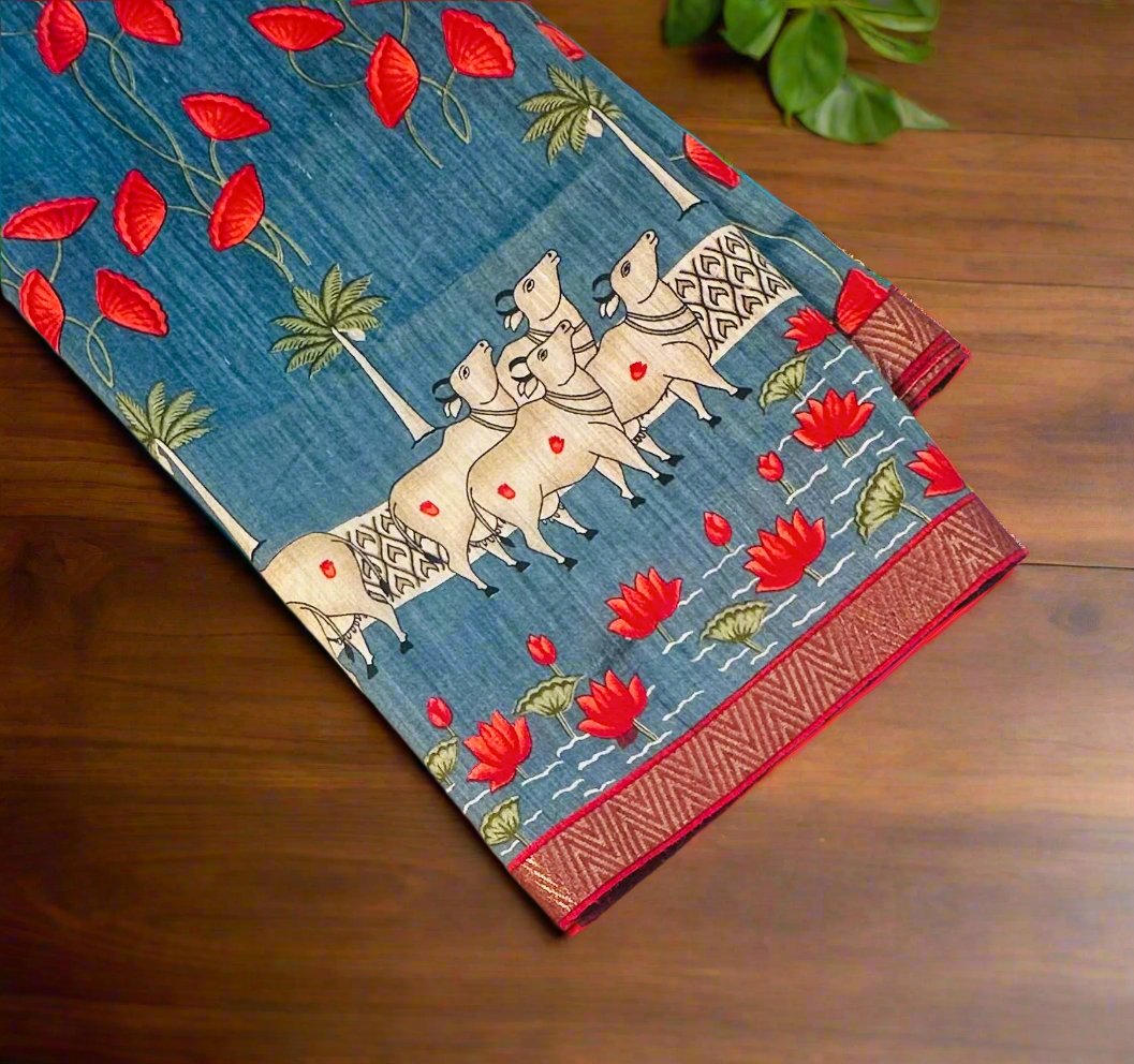 BLUE PICHWAI PURE TUSSER SAREE