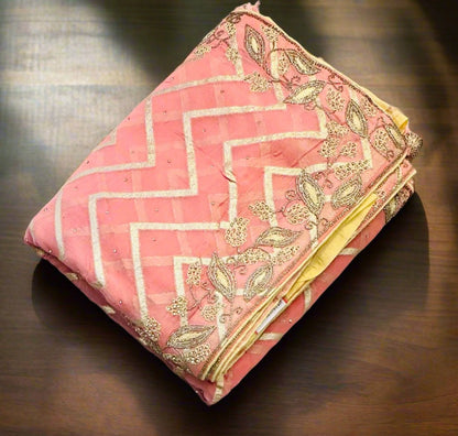 PEACH DESIGNER WORK SAREE PREMIUM