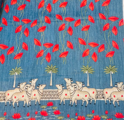 BLUE PICHWAI PURE TUSSER SAREE