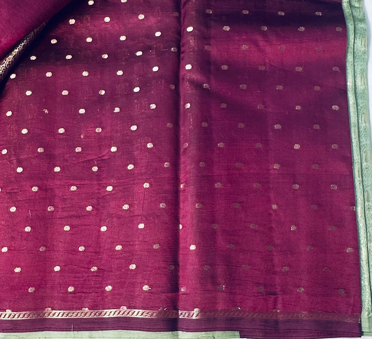 MAROON RED PASTEL GREEN BANARAS RAW MANGO SAREE