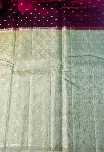 MAROON RED PASTEL GREEN BANARAS RAW MANGO SAREE