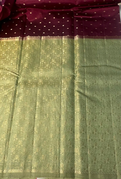 MAROON RED PASTEL GREEN BANARAS RAW MANGO SAREE