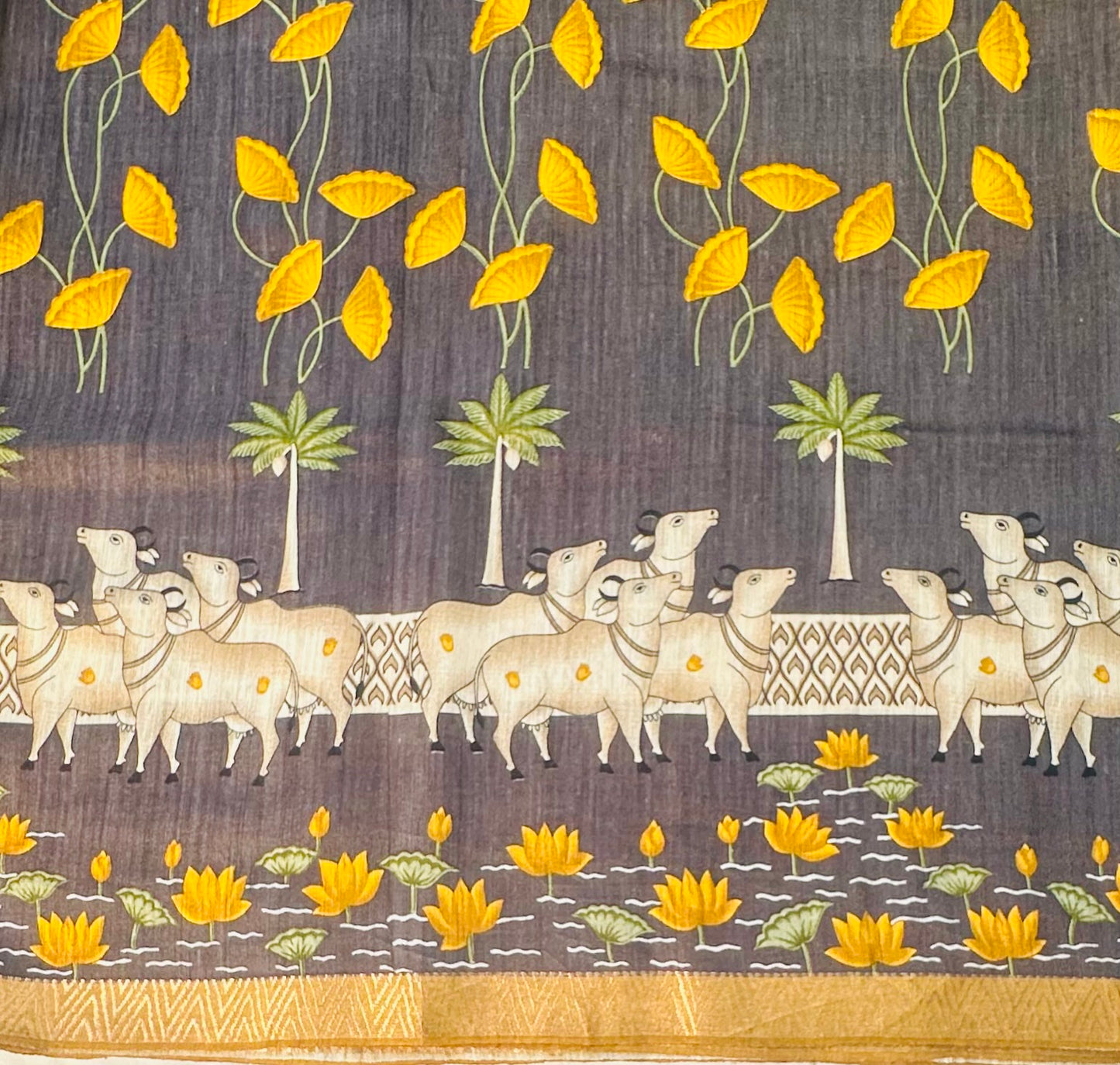 GREY PICHWAI  DESIGNER PURE TUSSER SAREE