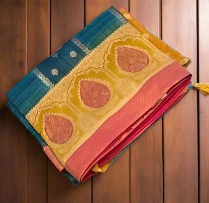 Mettallic blue green  banarasi designer