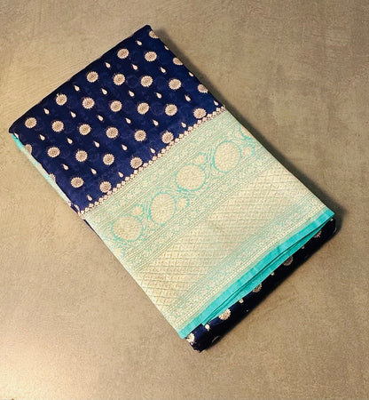 NAVY BLUE ND SEA BLUE BANARAS RAW MANGO SAREE