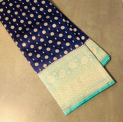 NAVY BLUE ND SEA BLUE BANARAS RAW MANGO SAREE