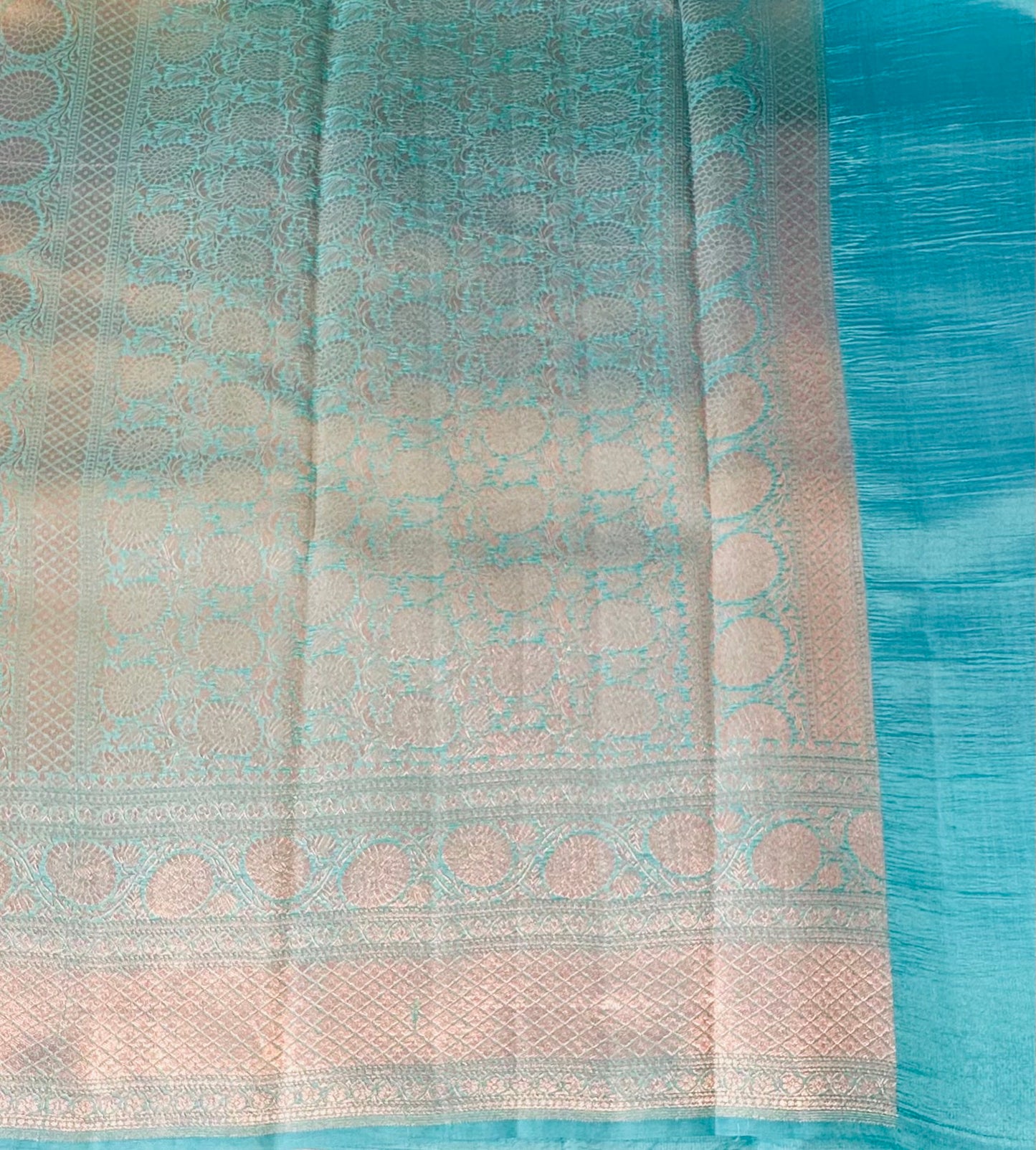 NAVY BLUE ND SEA BLUE BANARAS RAW MANGO SAREE
