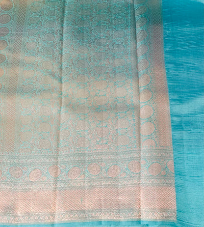 NAVY BLUE ND SEA BLUE BANARAS RAW MANGO SAREE