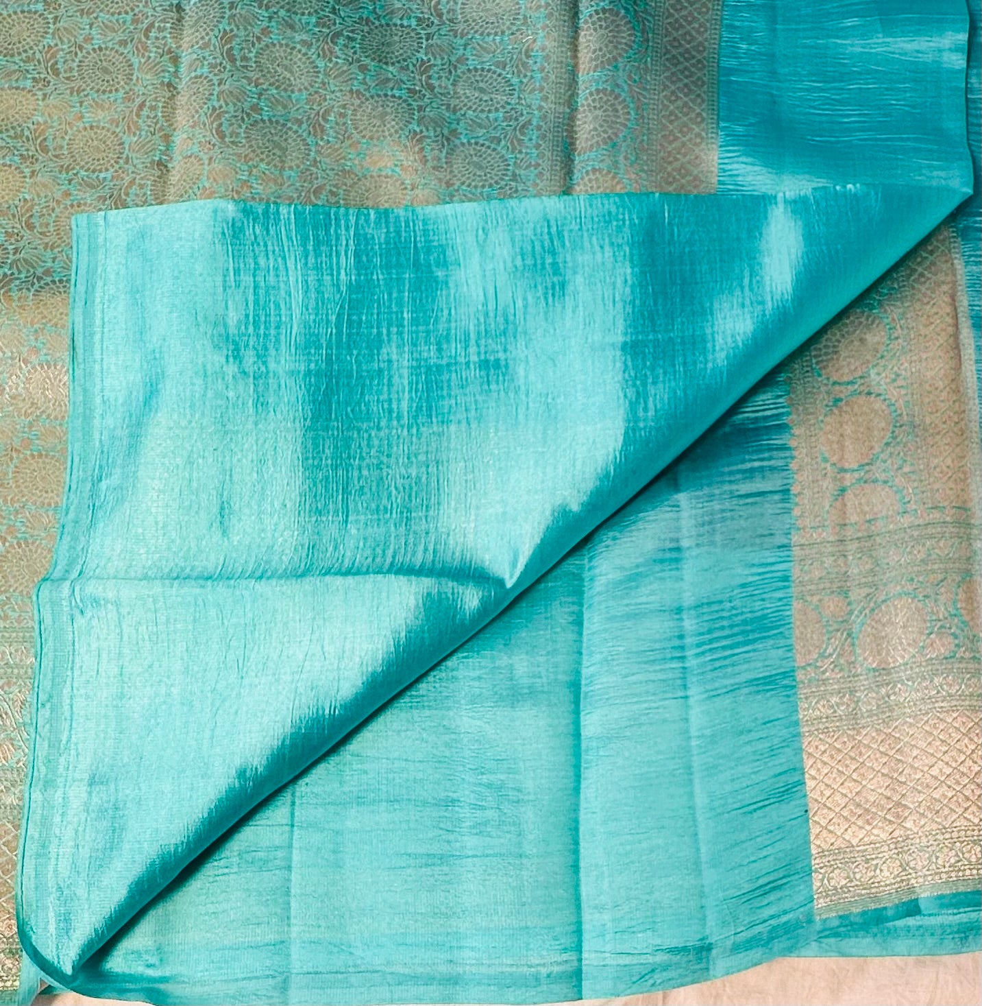 NAVY BLUE ND SEA BLUE BANARAS RAW MANGO SAREE