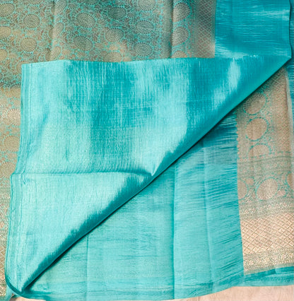NAVY BLUE ND SEA BLUE BANARAS RAW MANGO SAREE