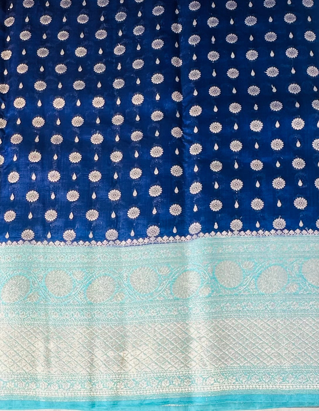 NAVY BLUE ND SEA BLUE BANARAS RAW MANGO SAREE