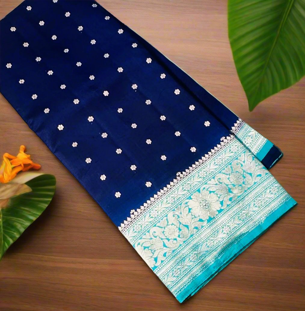 NAVY BLUE ND SEA BLUE BANARAS RAW MANGO SAREE