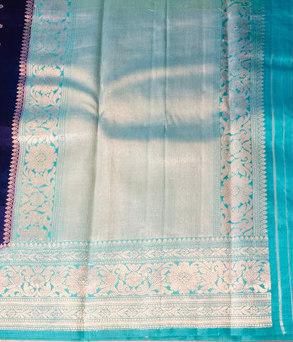 NAVY BLUE ND SEA BLUE BANARAS RAW MANGO SAREE