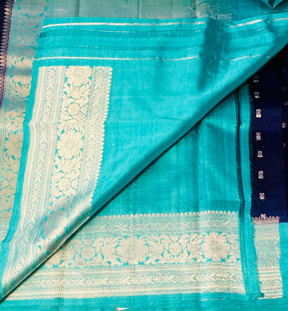 NAVY BLUE ND SEA BLUE BANARAS RAW MANGO SAREE