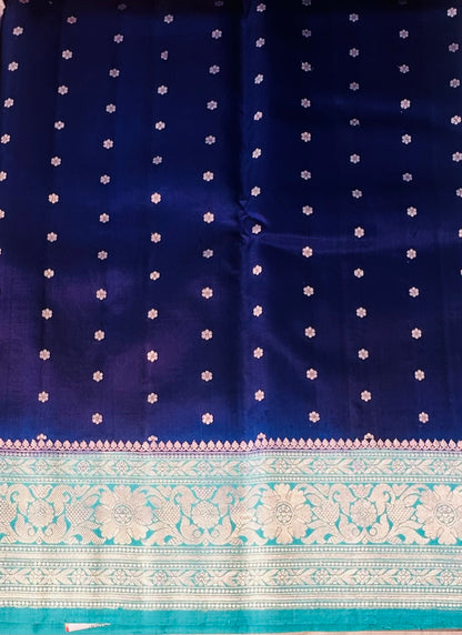 NAVY BLUE ND SEA BLUE BANARAS RAW MANGO SAREE