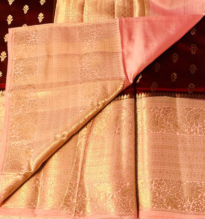 MAROON RED ND PEACH BANARAS RAW MANGO