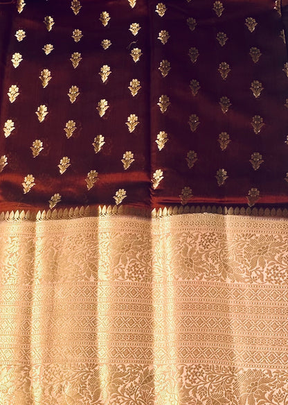 MAROON RED ND PEACH BANARAS RAW MANGO