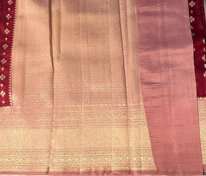 MAROON RED ND PEACH BANARAS RAW MANGO SAREE