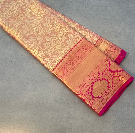 LIGHT PINK GOLD KANJIVARAM PURE SILK  PREMIUM