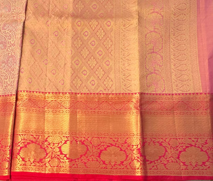 LIGHT PINK GOLD KANJIVARAM PURE SILK  PREMIUM