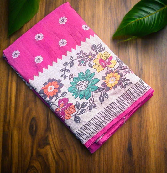 BABY PINK PURE TUSSER GORGETTE SAREES