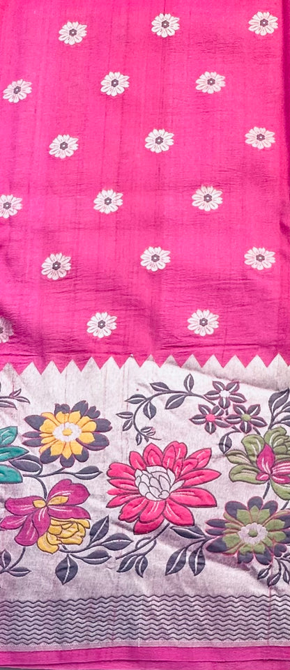 BABY PINK PURE TUSSER GORGETTE SAREES